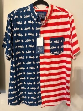 Simply Southern Red, White & Navy Short-Sleeve Button-Down Shirt